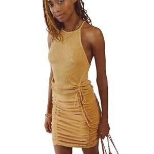 Free People One Women's Katya Thermal Mini Dress Ruched Pull On Sleeveless L